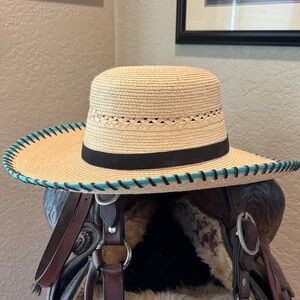 Stylish Sunbody palm leaves Hat with Black Band and whipstitch edge